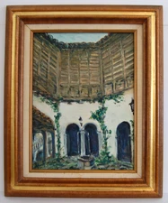 Original Oil Painting Interior Colonial Patio Old Havana, Cuba 12×16 Hecto Vidal