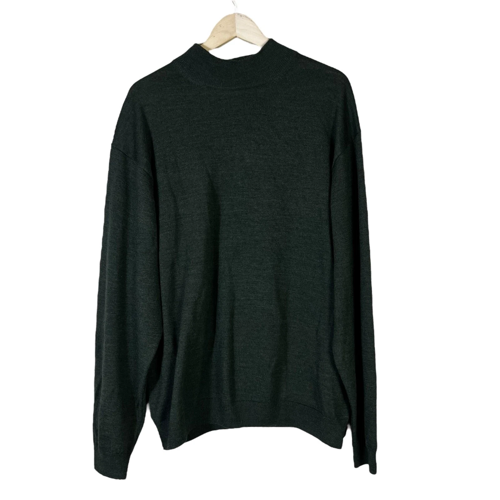 Linea Uomo Sweater Mens XXL Dark Green Mock Neck Merino Minimalist Classiccore