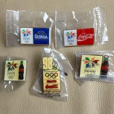 Unopened 1998 Nagano Olympic Winter Games Coca-Cola Pin Badge Set of 5