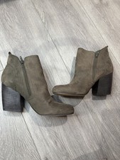 Crown Vintage Brown Fabric Ankle Side Zip Block Heel Boots Round Toe 10M