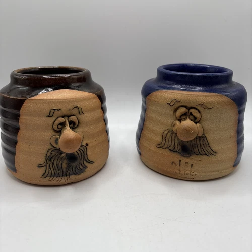 Peter Petrie Jars Signed Vintage 1970s Bearded Man Brown Blue No Lids
