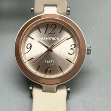 Armitron Watch Women Rose Gold Tone Cream Silicone Band New Battery 9.5 Inch