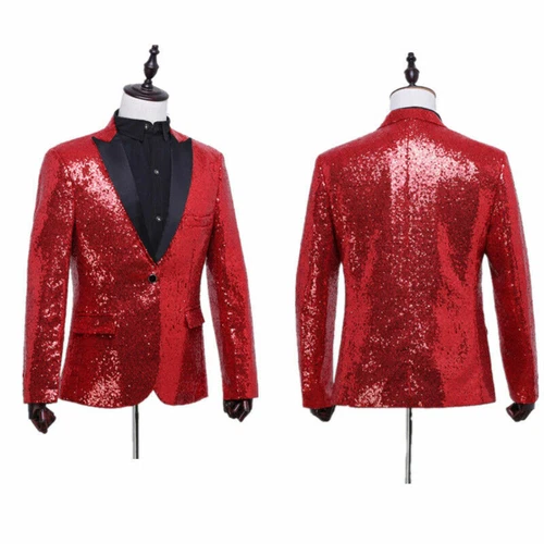 Mens Glitter Sequins Fashion Dress Blazer Suit Shiny Jacket Tuxedo Wedding Dance - Picture 4 of 21