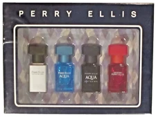 PERRY ELLIS 4 X EDT SPRAY PLATINUM LABEL/AQUA/AQUA EXTREME/SPIRITED EA .25 FL OZ
