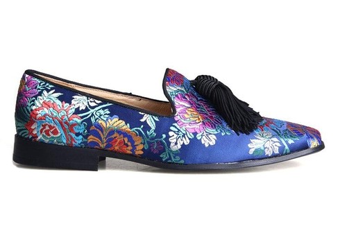 Blue Floral Embroidered Loafer Caesar Walks Shoes