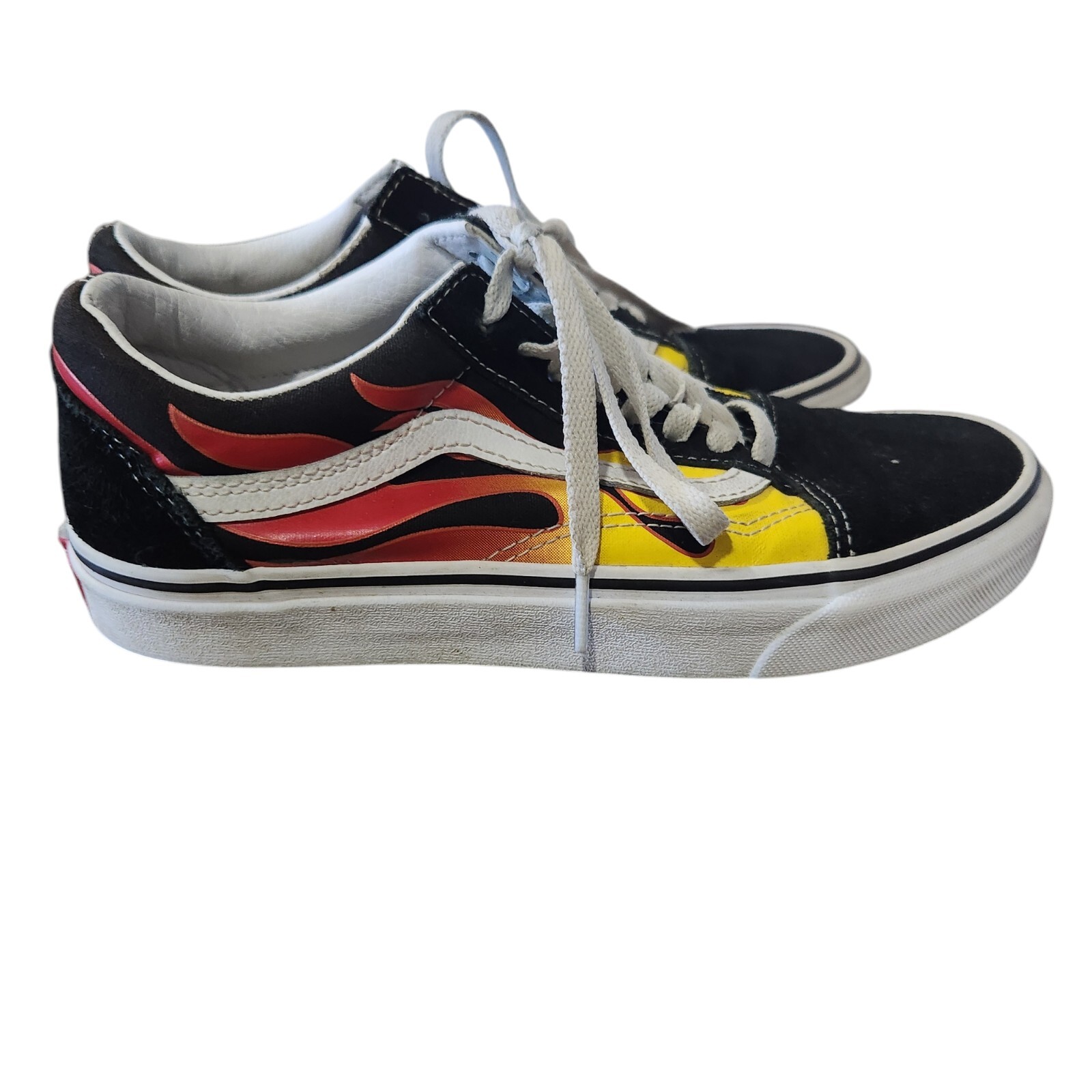 Vans Old Skool Mens Sz 7 Black Red Yellow Flame Skater Shoe