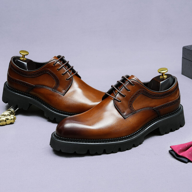 SAOLA Scarpe da uomo in vera pelle fatte a mano suola spessa matrimonio festa scarpe formali stringate