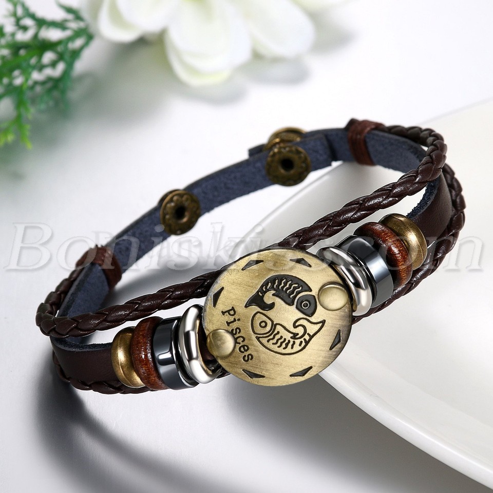 Bracelet Couple Constellation En Cuir PU - 12 Signes, Style Rétro, Pour Femme Et Homme, Cadeau Romantique - 11