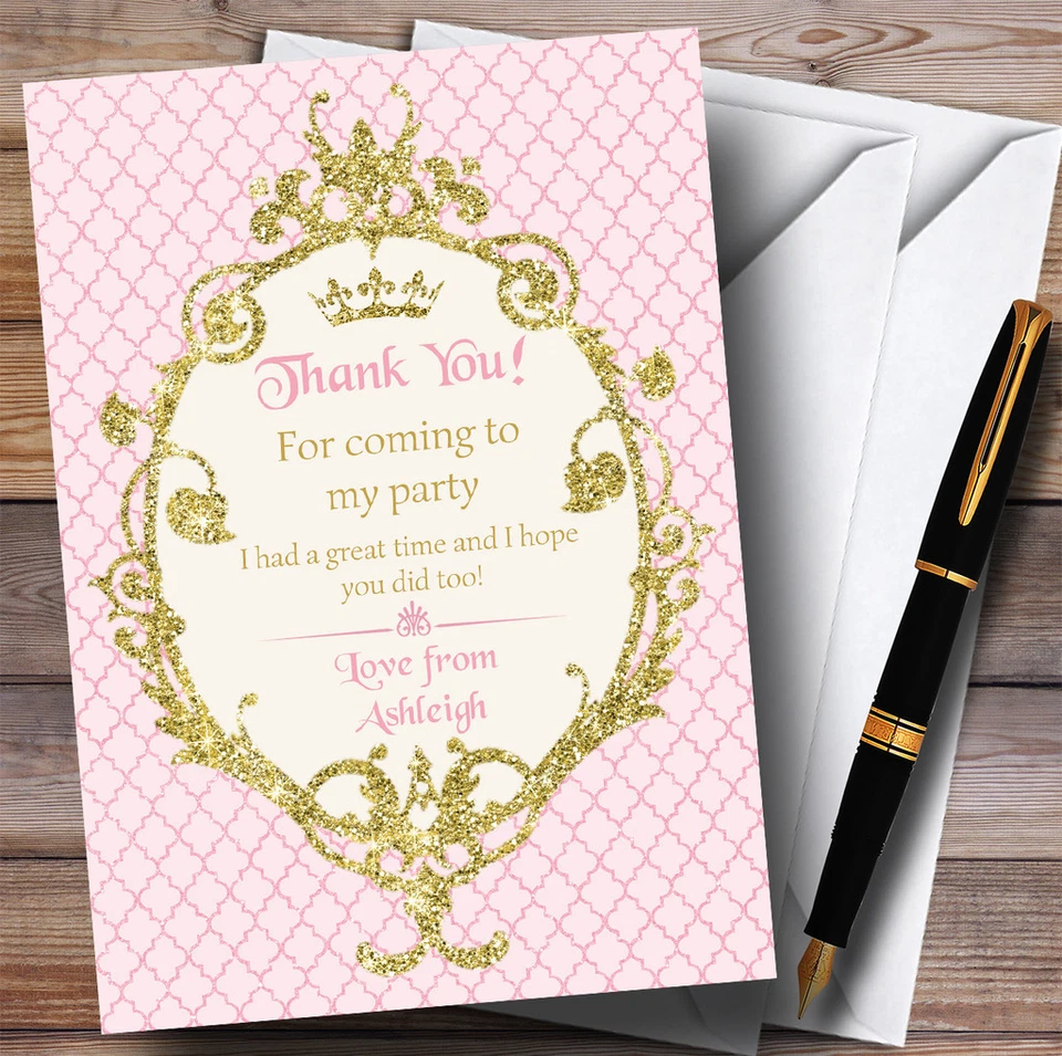 THECARDZOO Gold & Pink Crown Princess Party Thank You Cards