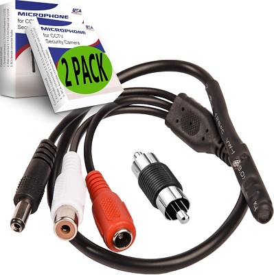 CCTV Microphone 2-Pack   High-Sensitivity Security Audio Mic for DVR, Outdoor Su