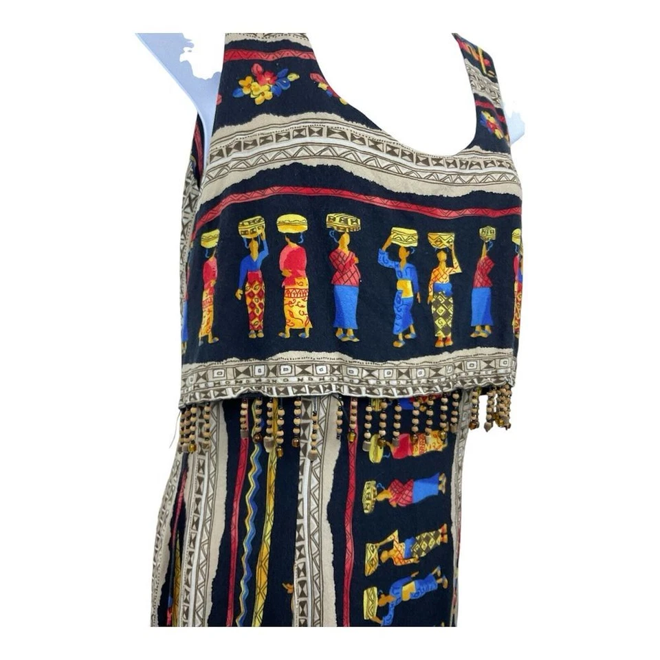 Maxi Vestido Vintage Just Choon Para Mujer Sin Mangas Talla 11 Años 90 Boho Cuentas Flecos Foto 2 de 4