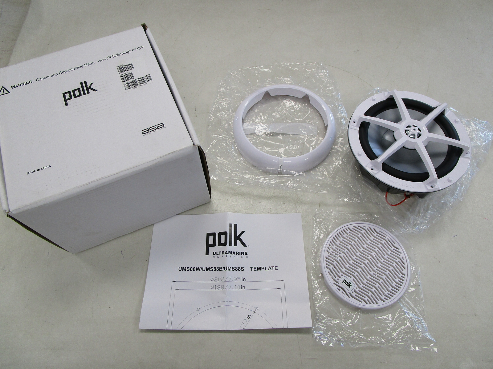 ASA ELECTRONICS POLK COAXIAL SPEAKER UMS88W 8.8" WHITE MARINE BOAT