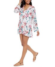 La Blanca Flyaway Orchid Print V-Neck Tunic Swim Cover-Up - size XL -retail 104