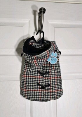 Trezo Paws Dog Sweater Coat Hooded Plaid Red Green Soft Size Small Jacket
