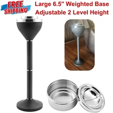 Standing Outdoor Ashtray – Tall Metal Cigarette Butt Receptacle with Lid, Black