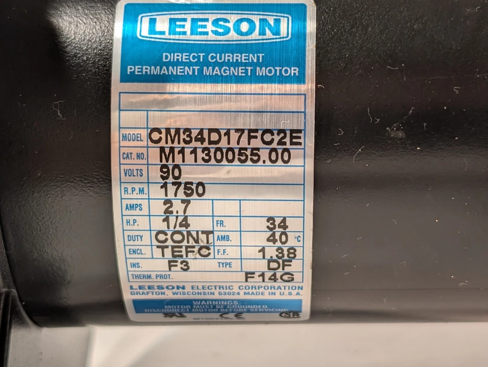 Leeson M1130055.00 DC Permanent Magnet Motor, 1750rpm, CM34D17FC2E, TEFC, 2.7A - Image 2 of 4