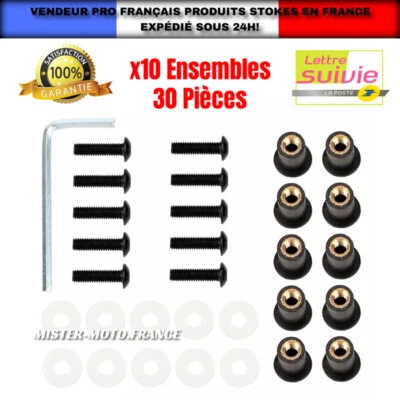 x10 Vis Kit de Fixation Pare Brise Bulle Moto Ecrou✅Yamaha Kawasaki Suzuki Honda