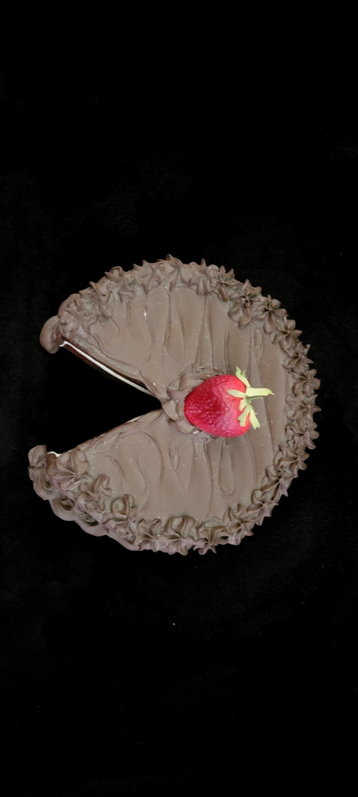 Vintage Fake Food Chocolate Icing Chocolate Slice out Cake with Strawberries 