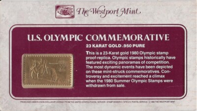 The Westport Mint 23 karat Gold .950 Pure USA 1980 Olympics