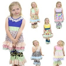 Girls Stripe Floral 2 Pc Boutique Ruffle Sleeveless Tank Top Capri Shorts Outfit