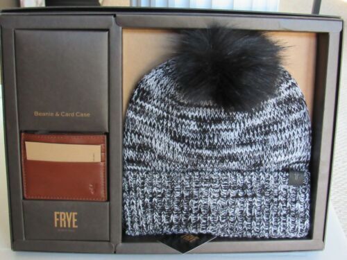 New Frye Beanie with Pom and Leather Card Case Frye Brown Leather Womens Beanie and Card Case Wallet Hat  main image 2