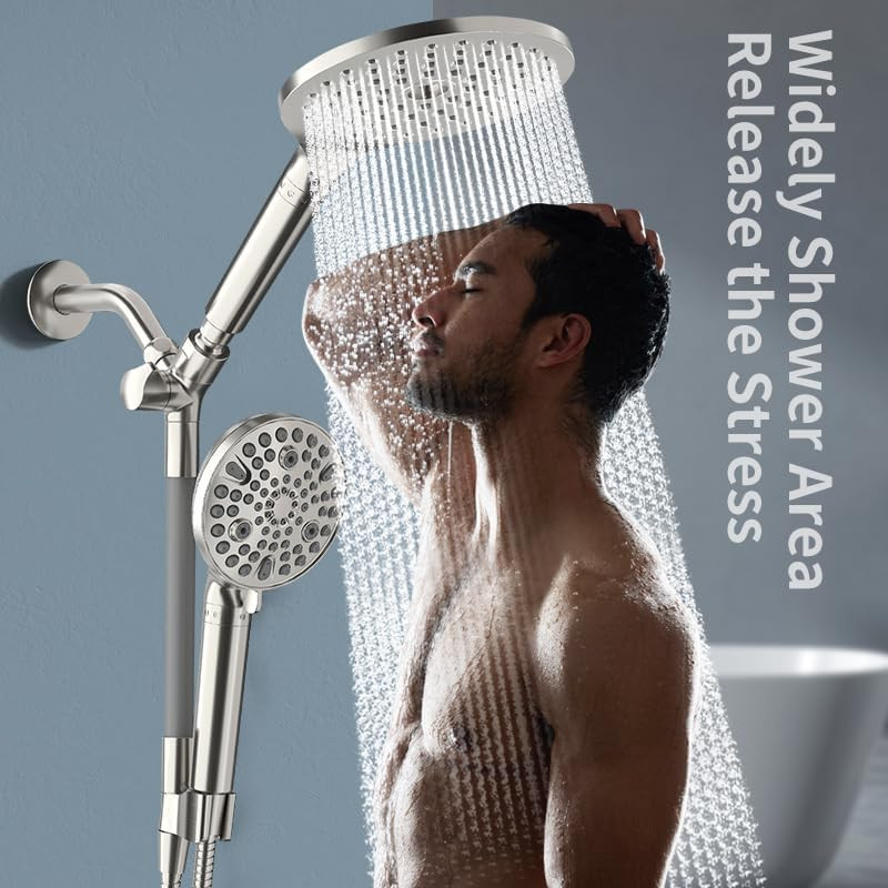 Dual Shower Heads with Handheld Spray, 9 Modes High Pressure, Brushed Nickel