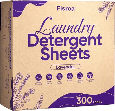 300 Loads Fisroa Clothes Lavender Laundry Detergent Sheets Travel Eco-friendly