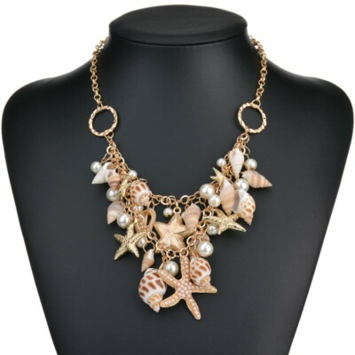 Damen Muschel Stern Halskette Krawatte Choker natürlicher Boho Schmuck Zigeuner böhmisch ethnisch