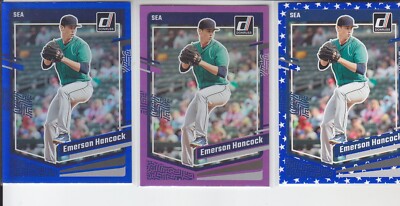 (3) 2023 Donruss EMERSON HANCOCK Blue Foil + Purple + Independence Mariners 144
