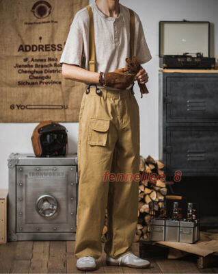 Men's Multi-pocket Suspenders Trousers Cargo Pants Casual Work