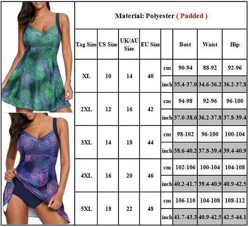 Plus Size Womens Printed Swim Dress Swimwear Swimsuit Summer Swimming Costume♡ - Picture 3 of 10