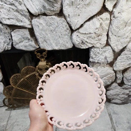 Vintage Fenton Pink Milk Glass Plate Reverse "C"