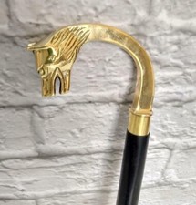 Wolf Head Handle Wooden Walking Stick Designer Antique Brass Victorian Cane Gift