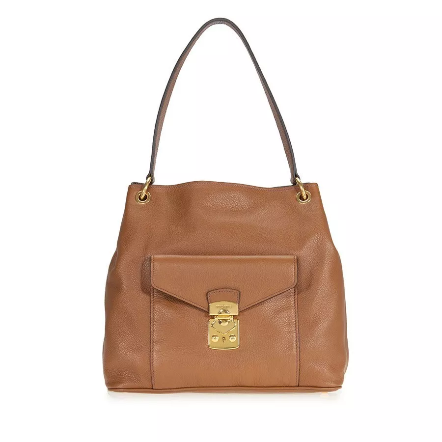 MIU MIU BY PRADA BROWN PEBBLED LEATHER VITELLO PHENIX HOBO $1695