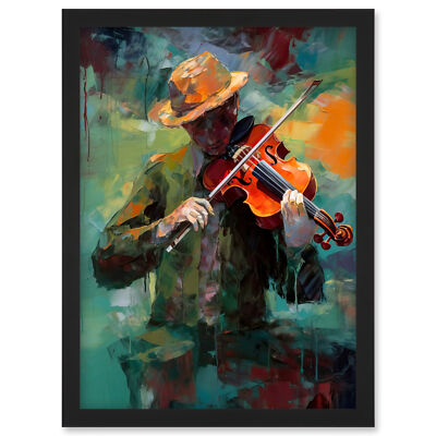 Geiger mit Hut spielt Musik auf seiner Violine gerahmtes Kunstbild Druck A4