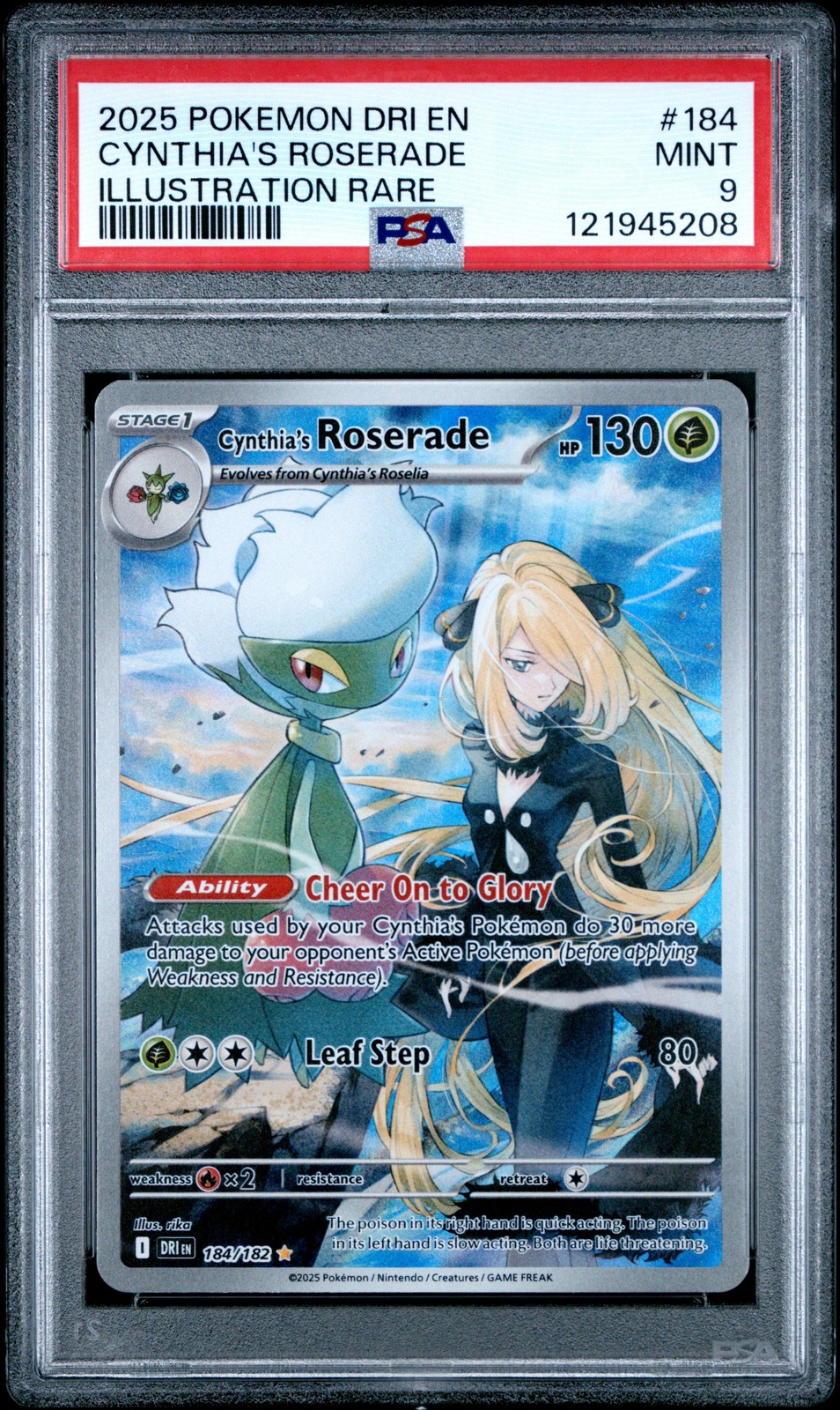 2025 POKEMON DRI EN-DESTINED RIVALS ILLUSTRATION RARE CYNTHIA'S ROSERADE PSA 9