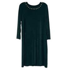 Michael Michael Kors green slinky knee length dress gold embellishment Sz Large