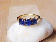 Natural Kashmir Kyanite Trilogy Ring 18K Gold plated 925 Sterling Silver Size L