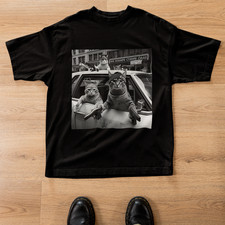 Funny Gangster Cat Graphic T-Shirt Streetwear Meme Cat Unisex Teeb