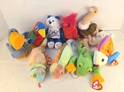 Vintage Beanie Babies Lot Of 9-  With Tags Chameleon, Cardinal, Fish, Bear, Bird