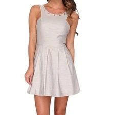 BCBGeneration Mini Dress 2 Light Gray Metallic Studded Pockets Fit Flare HOCO