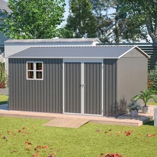 12'x10' Metal Outdoor Storage Shed Heavy Duty Garden Shed w/ Floor Kit & Window