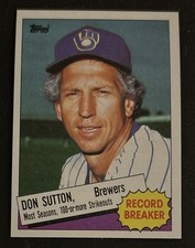 1985 Topps Don Sutton Record Breaker Baseball Card 10 Brewers HOF Pitcher VG O/C