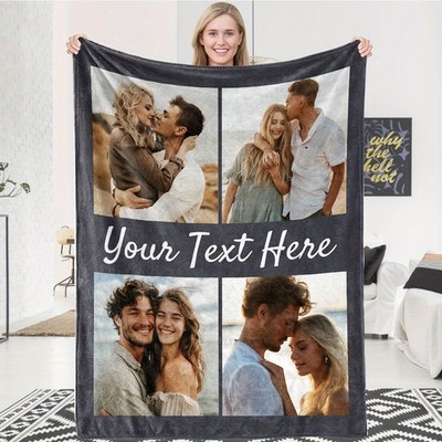 1pc Custom Photo&Text Personalized Blanket -4 Photos & 1 Message,280gsm Flannel 