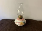 Vintage milk glass painted Oil Lamp with chimney  Light