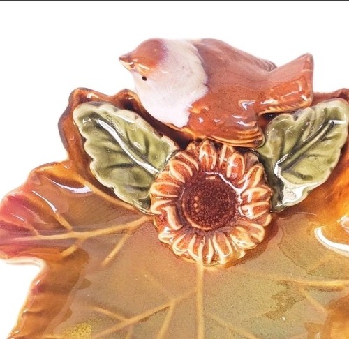Glasierte Keramik Ahornblatt Form Schale mit Vogel Schmuck Herbst Herbst Dekor - Bild 3 von 6