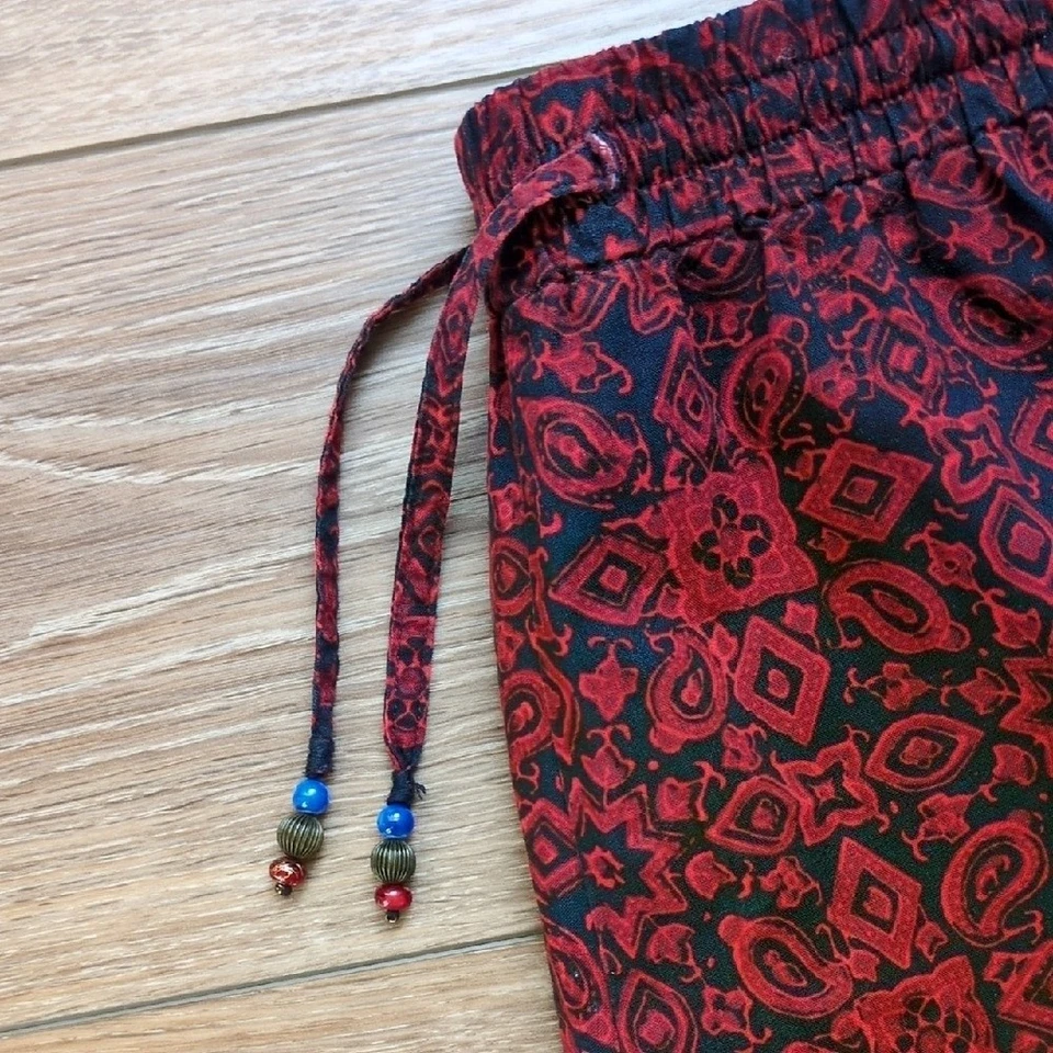 Pantalones deportivos de pierna ancha de algodón Carol Little de colección - cordón rojo y azul - talla 10 Foto 3 de 4