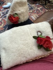 Antique Child's Muff For Hands And hot White With red rose