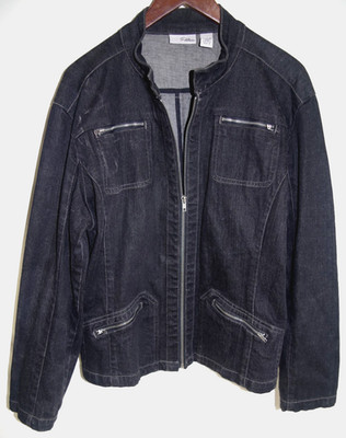 S4 - CHICOS Platinum Design Black Denim Jacket Women's Size 3 Zip Pockets