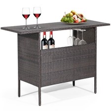 Costway 2 Shelf Outdoor Wicker Bar Table with 2 Rail Racks